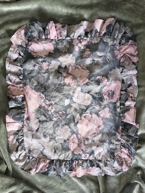 Rare 90's Cannon Floral Ruffle Pillow Sham + Standard Case Pink &Gray Rose Print